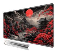 JANENFNA TCG Card Playmat 24" x 14" with Storage Bags for MTG Game Play Mats, Premium Stitched Non-Slip Rubber Tabletop Magic Play Mats Desk Duel Card Breaking Mats, Japanese Mountain Tree Temples