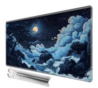 JANENFNA TCG Card Playmat 24" x 14" with Storage Bags for MTG Game Play Mats, Premium Stitched Non-Slip Rubber Tabletop Magic Play Mats Desk Duel Card Breaking Mats, Moon Night Great Wave