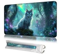 JANENFNA TCG Card Playmat 24" x 14" with Storage Bags for MTG Game Play Mats, Premium Stitched Non-Slip Rubber Tabletop Magic Play Mats Desk Duel Card Breaking Mats, Mystical Cat Forest