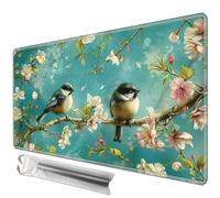 JANENFNA TCG Playmat 24 x 14 inches with Free Storage Bags Mousepad Compatible for MTG Trading Card Game Play Mats Smooth Rubber Surface Board Game Mat for Cards, Bird Butterfly Cherry Blossoms