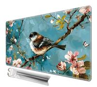 JANENFNA TCG Playmat 24 x 14 inches with Free Storage Bags Mousepad Compatible for MTG Trading Card Game Play Mats Smooth Rubber Surface Board Game Mat for Cards, Bird Cherry Blossoms