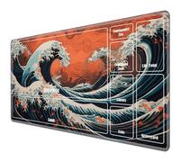 JANENFNA TCG Playmat with Card Zones 24 x 14 inches Mousepad Compatible for MTG Trading Card Game Play Mats Smooth Rubber Surface Magic The Gathering Play Mat, Blue Wave B, 02 Zones