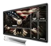 JANENFNA TCG Playmat with Card Zones 24 x 14in with Free Storage Bags Mousepad Compatible for MTG Trading Card Game Play Mats Smooth Rubber Surface Board Game Mat, Eagle Spread Wings American Flag