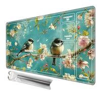 JANENFNA TCG Playmat with Card Zones 24 x 14in with Free Storage Bags Mousepad Compatible for MTG Trading Card Game Play Mats Smooth Rubber Surface Board Game Mat, Bird Butterfly Cherry Blossoms