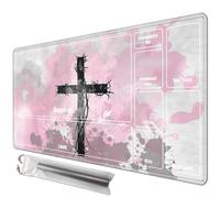 JANENFNA TCG Playmat with Card Zones 24 x 14in with Free Storage Bags Mousepad Compatible for MTG Trading Card Game Play Mats Smooth Rubber Surface Board Game Mat, Black Cross Pink