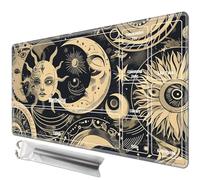 JANENFNA TCG Playmat with Card Zones 24 x 14in with Free Storage Bags Mousepad Compatible for MTG Trading Card Game Play Mats Smooth Rubber Surface Board Game Mat, Golden Sun Moon