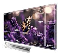 JANENFNA TCG Playmat with Card Zones 24 x 14in with Free Storage Bags Mousepad Compatible for MTG Trading Card Game Play Mats Smooth Rubber Surface Board Game Mat, Lavender Butterfly