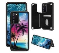 JANENFNA Wallet Case for Samsung Galaxy A03s with Card Holder, Flip Folio RFID Blocking PU Leather Kickstand Case, Double Magnetic Clasp Cover for Galaxy A03s, Beach Palm Trees