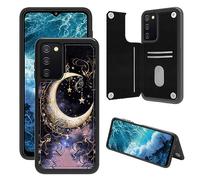 JANENFNA Wallet Case for Samsung Galaxy A03s with Card Holder, Flip Folio RFID Blocking PU Leather Kickstand Case, Double Magnetic Clasp Cover for Galaxy A03s, Crescent Stars in Sky