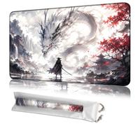 JANENFNA White Dragon Samurai Playmat for TCG, 24 x 14 Inch Gaming Mat