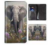 JANENFNA Women's Wallet Leather Ladies Wallet with RFID Blocking Phone Purse & Credit Card Holder, Cell Phone Purse for Women, Teenage Girls Cellphone Bag, Elephant Standing Flowers Field, Small-7.36