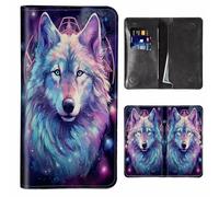 JANENFNA Women's Wallet Leather Ladies Wallet with RFID Blocking Phone Purse & Credit Card Holder, Cell Phone Purse for Women, Teenage Girls Cellphone Bag, Cosmic Wolf, Large-7.76"×4.33", Modern
