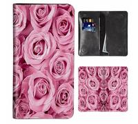JANENFNA Women's Wallet Leather Ladies Wallet with RFID Blocking Phone Purse & Credit Card Holder, Cell Phone Purse for Women, Teenage Girls Cellphone Bag, Pink Roses, Small-7.36"×3.94", Modern