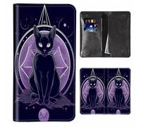 JANENFNA Women's Wallet Leather Ladies Wallet with RFID Blocking Phone Purse & Credit Card Holder, Cell Phone Purse for Women, Teenage Girls Cellphone Bag, Star Cat Moon, Large-7.76"×4.33", Modern