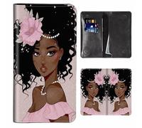 JANENFNA Women's Wallet Leather Ladies Wallet with RFID Blocking Phone Purse & Credit Card Holder, Cell Phone Purse for Women, Teenage Girls Cellphone Bag, African American Afro Women, Large-7.76"×