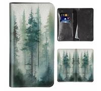 JANENFNA Women's Wallet Leather Ladies Wallet with RFID Blocking Phone Purse & Credit Card Holder, Cell Phone Purse for Women, Teenage Girls Cellphone Bag, Misty Pine Trees, Large-7.76"×4.33", Modern