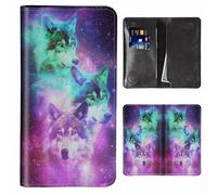JANENFNA Women's Wallet Leather Ladies Wallet with RFID Blocking Phone Purse & Credit Card Holder, Cell Phone Purse for Women, Teenage Girls Cellphone Bag, Galaxy Three Wolves, Large-7.76"×4.33",