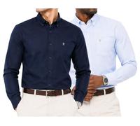Janeo British Apparel Men's Long Sleeve Kensington Oxford Shirt - Classic Button-Down Collar with Pocket - Available as Single or 2-Pack Combo [2PK Plain + Stripe, Navy, 3XL]