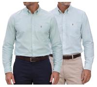 Janeo British Apparel Men's Long Sleeve Kensington Oxford Shirt - Classic Button-Down Collar with Pocket - Available as Single or 2-Pack Combo [2PK Plain + Stripe, Paris Mint, 3XL]