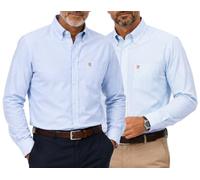 Janeo British Apparel Men's Long Sleeve Kensington Oxford Shirt - Classic Button-Down Collar with Pocket - Available as Single or 2-Pack Combo [2PK Plain + Stripe, Jordy Sky Blue, 3XL]