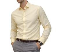 JANEO BRITISH APPAREL Nos Tibi Serviat UK Co Mens Dress Shirt Regular Shaped Comfort Fit Allows Movement Formal Office Smart Attire Cotton Rich with Elastane Minimal Iron Crease Free. Lemon, XL