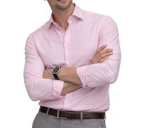JANEO BRITISH APPAREL Nos Tibi Serviat UK Co Mens Dress Shirt Regular Shaped Comfort Fit Allows Movement Formal Office Smart Attire Cotton Rich with Elastane Minimal Iron Crease Free. Pink, M