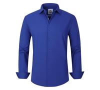 JANEO BRITISH APPAREL Nos Tibi Serviat UK Co Mens Dress Shirt Regular Shaped Comfort Fit Allows Movement Formal Office Smart Attire Cotton Rich with Elastane Minimal Iron Crease Free. Ink Blue, L