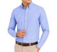 Janeo Mens Striped Oxford Shirt, Formal or Casual (Blue Bold Stripe, 3XL)