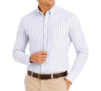 Janeo Mens Striped Oxford Shirt, Formal or Casual (Blue White Stripe, M)