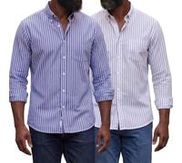 Janeo Mens Striped Oxford Shirt, Formal or Casual (Denim Pk of 2, M)