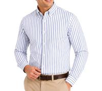 Janeo Mens Striped Oxford Shirt, Formal or Casual (Denim White Stripe, XL)