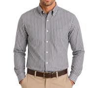 Janeo Mens Striped Oxford Shirt, Formal or Casual (Grey Bold Stripe, L)