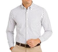 Janeo Mens Striped Oxford Shirt, Formal or Casual (Grey White Stripe, L)