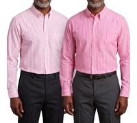 Janeo Mens Striped Oxford Shirt, Formal or Casual (Pink Pk of 2, M)