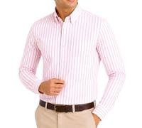 Janeo Mens Striped Oxford Shirt, Formal or Casual (Pink White Stripe, XXL)