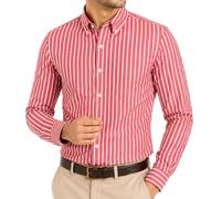 Janeo Mens Striped Oxford Shirt, Formal or Casual (Red Bold Stripe, XXL)