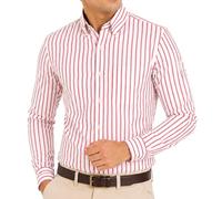 Janeo Mens Striped Oxford Shirt, Formal or Casual (Red White Stripe, S)