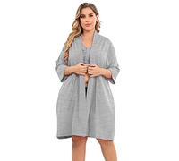 JANE'S CUTIE Post Surgery Mastectomy Robe Women with 4 Internal Drain Pockets 3/4 Sleeves Night Gowns Pajama Dress Shirts, Light Grey, Medium