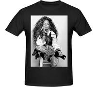 Janet Music Jackson men's pure cotton merch T-shirt summer casual simple round neck tee oversized unisex short-sleeved hip-hop street top-Black||XL