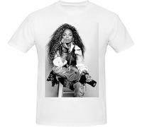 Janet Music Jackson men's pure cotton merch T-shirt summer casual simple round neck tee oversized unisex short-sleeved hip-hop street top-White||L
