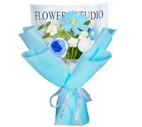 janeunique Flowers Delivery Prime Crochet Flowers Bouquet-Knitted Flower Bouquet for Home Decoration Anniversary Graduation Artificial Flower Gifts for Mom Women and Her,Blue