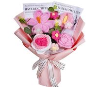 janeunique Handmade Pink Crochet Flower Bouquet, Knitted Artificial Lily & Roses, 'Always By Your Side' Keepsake for Women, Girlfriend, Mum, Aesthetic Room Decor & Table Centrepiece