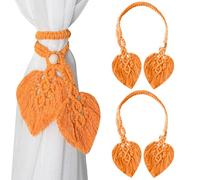janeunique Macrame Tie Backs for Curtains Handmade Curtain TieBacks Boho Curtain Ties with Adjustable Natural Wood Beads for Indoor and Outdoor Decoration (wooden beads) (2 yellow leaves)