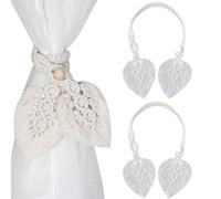 janeunique Macrame Tie Backs for Curtains Handmade Curtain TieBacks Boho Curtain Ties with Adjustable Natural Wood Beads for Indoor and Outdoor Decoration