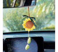 janeunique Rear View Mirror Accessories Crochet Sunflower,Car Decor Car Mirror Hanging Accessories For Women,Hand-Woven Flower Rearview Mirror Sunflower