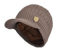 Janey&Rubbins Daily Knit Visor Brim Beanie Hat Fleece Lined Skull Ski Cap, Camel-sv, One Size