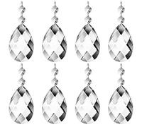 JaneYi (12 Pack) 48mm Teardrop Crystal Pendant Clear Crystal Glass Chandelier Prism Sun Catcher Parts with 12 Octagonal Beads and Connecting Rings for Lamp Vase Garden Party Christmas Wedding Decor