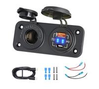 JaneYi 12 V Dual Panel USB Cigarette Lighter Socket PD&QC3.0 USB-A Type-C 48W Waterproof Cigarette Lighter Adapter Quick Charge Recessed USB Socket with Type-C Cable for Car Motorcycle Camper Caravan