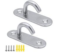 JaneYi (2 Pack) Stainless Steel 304 Ceiling Hooks M8 Heavy Duty Oval Open Hooks Pad Eye Plate Anchor Screw Wall Mount Hook for Hammock Swing Chair Yoga Mosquito Net Boat Rigging Marine Deck Hardware