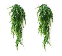 JaneYi 2 Piece Artificial Boston Fern Plastic Plant Vine Foliage Fake Weeping Willow Ivy Artificial Hanging Ferns Plant Greenery Leaf for Indoor Outside Home Office Cafe Wall Garden Trellis Decor